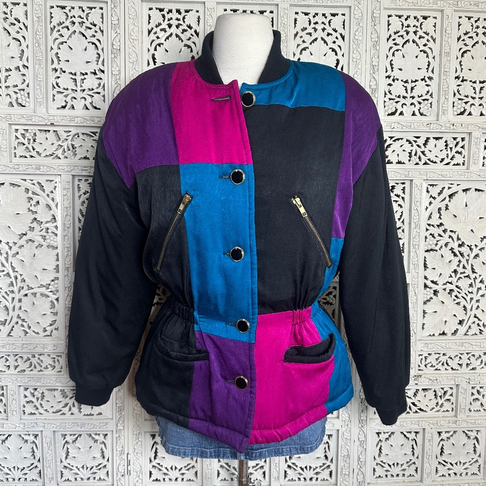 Vintage Mulberry Street Retro Colorblock 80's Oversized Thick Puffer Windbreaker